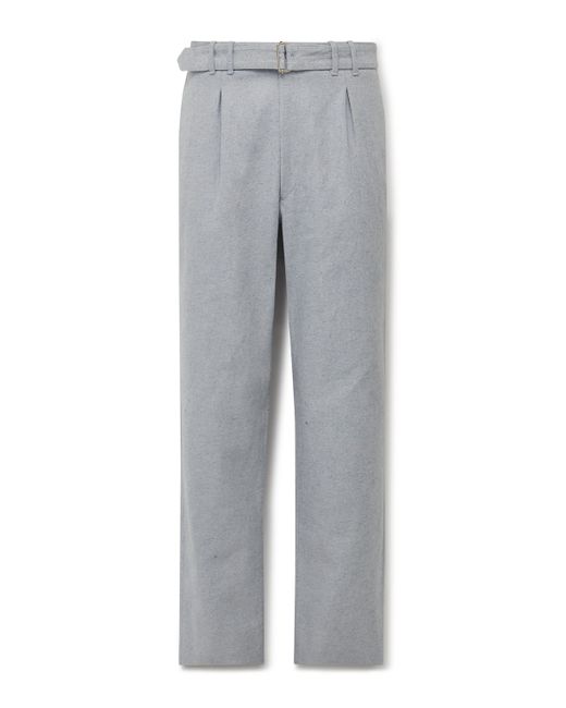 Stòffa Straight-Leg Belted Pleated Cotton-Twill Trousers IT 46