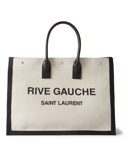 Saint Laurent Logo-Print Leather-Trimmed Canvas Tote Bag