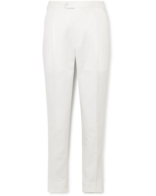Saman Amel Slim-Fit Pleated Cotton and Linen-Blend Twill Trousers IT 46