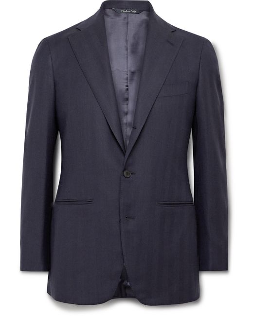 Saman Amel Slim-Fit Herringbone Wool Silk and Linen-Blend Twill Suit Jacket IT 46