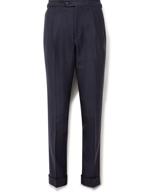 Saman Amel Slim-Fit Pleated Herringbone Wool Linen and Silk-Blend Twill Suit Trousers IT 46