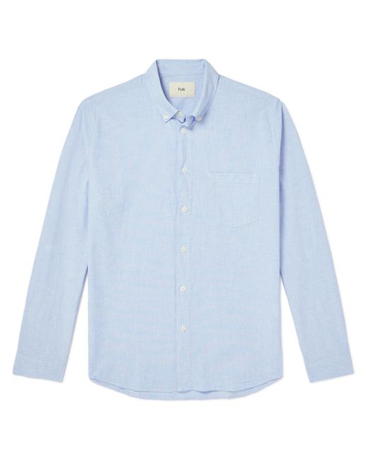 Folk Button-Down Collar Cotton and Linen-Blend Shirt 1