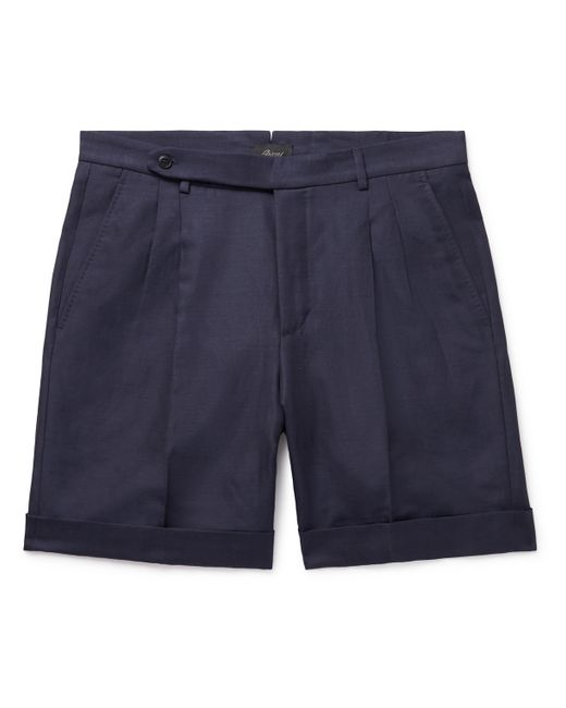 Brioni Slim-Fit Straight-Leg Pleated Wool Linen and Silk-Blend Shorts IT 48