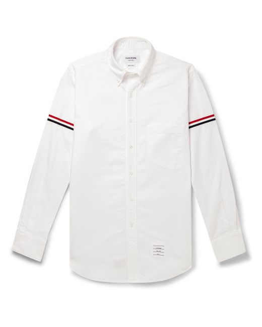 Thom Browne Button-Down Collar Grosgrain-Trimmed Cotton-Poplin Shirt 1