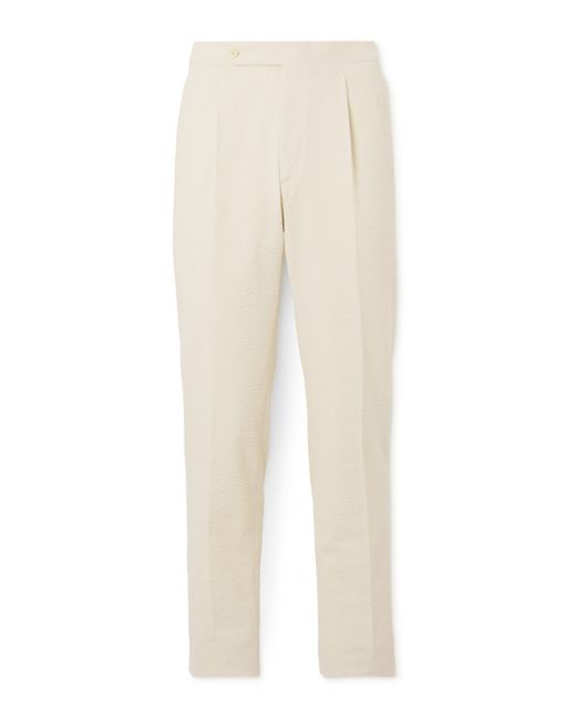 De Petrillo Straight-Leg Pleated Cotton-Blend Seersucker Suit Trousers IT 46