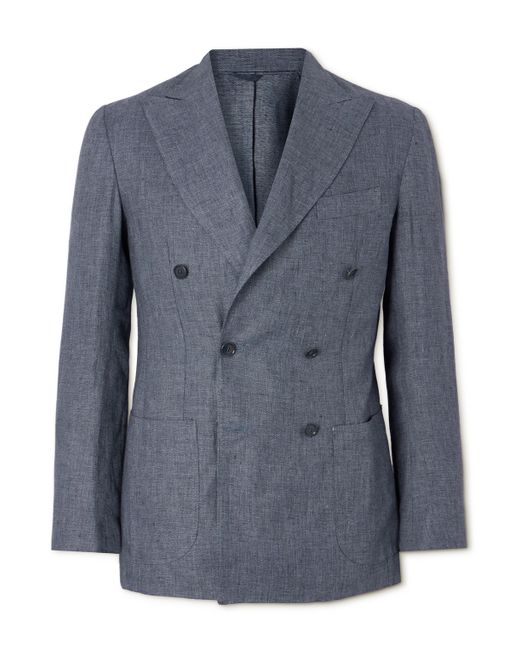 De Petrillo Slim-Fit Double-Breasted Linen Suit Jacket IT 46