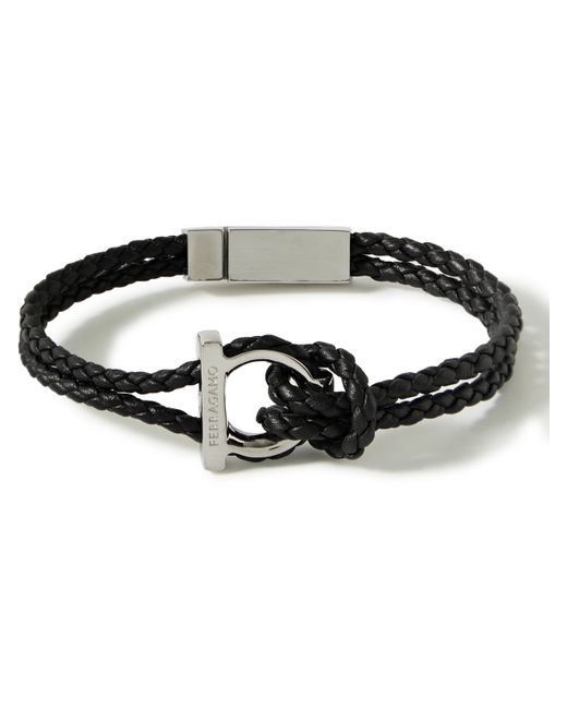 Ferragamo Logo-Embellished Leather and Silver-Tone Bracelet