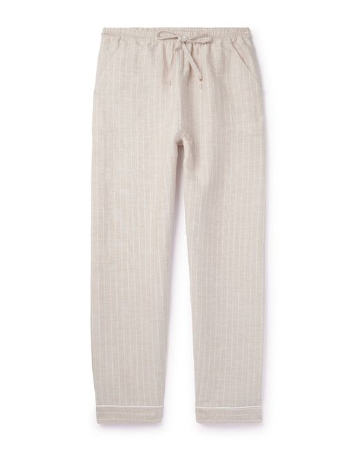 Loretta Caponi Straight-Leg Striped Linen and Cotton-Blend Drawstring Trousers IT 46
