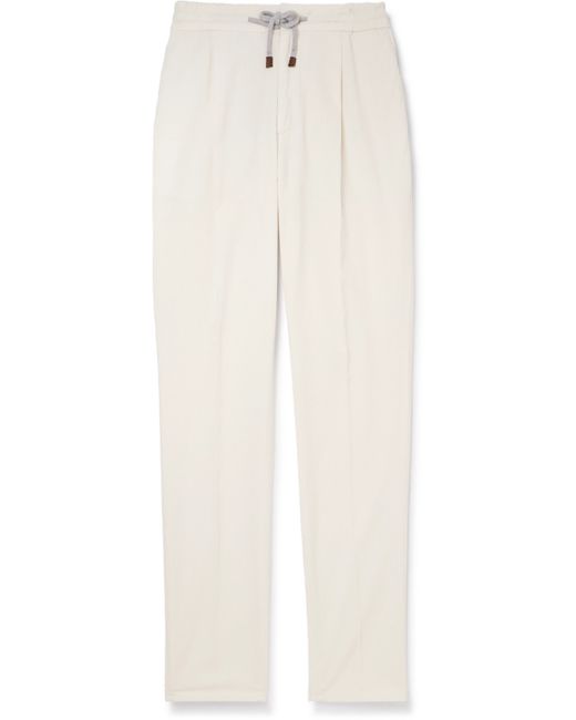 Brunello Cucinelli Tapered Pleated Cotton-Corduroy Drawstring Trousers IT 44