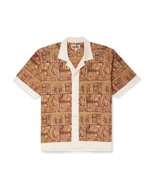 Karu Research Camp-Collar Printed Silk Shirt M