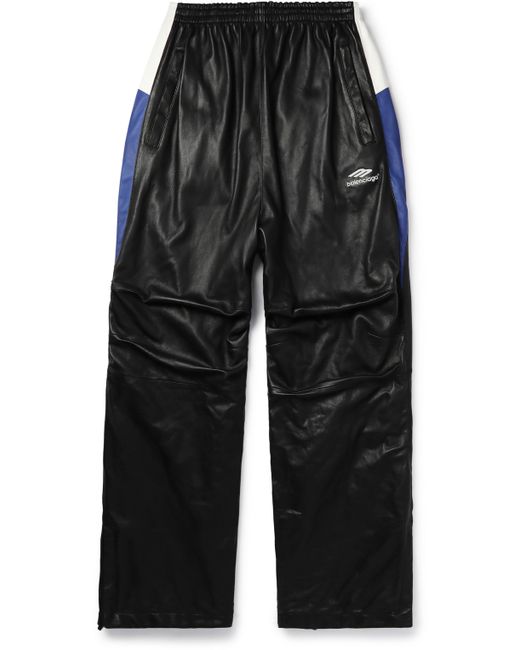 Balenciaga Straight-Leg Striped Leather Sweatpants