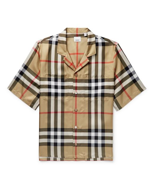 Burberry Camp-Collar Checked Silk-Twill Shirt S