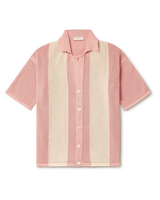 Piacenza Cashmere Striped Crochet-Knit Cotton Shirt