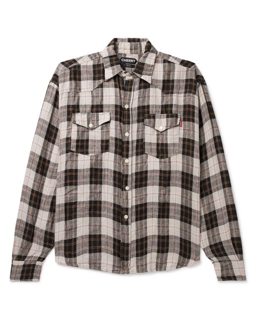 Cherry La Big Western Checked Stone-Washed Linen Shirt XS