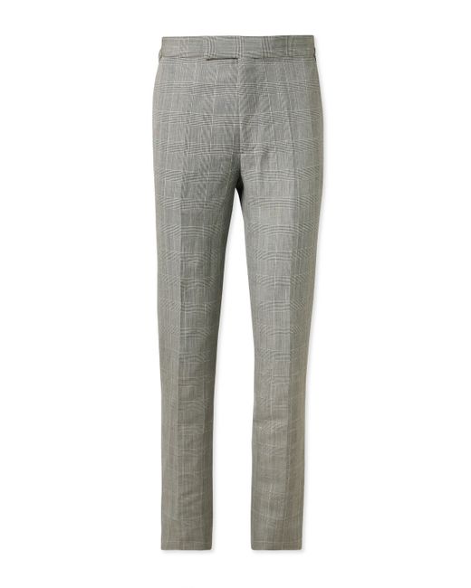 Kingsman Prince of Wales Checked Linen and Wool-Blend Trousers IT 48