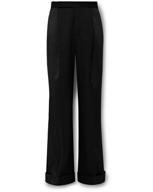 Saint Laurent Wide-Leg Pleated Panelled Wool-Twill and Satin Tuxedo Trousers IT 46