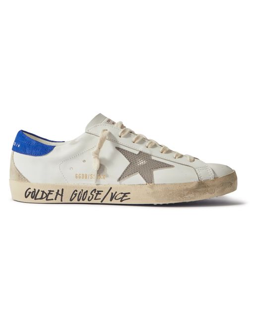 Golden Goose Super-Star Distressed Printed Suede-Trimmed Leather Sneakers EU 39