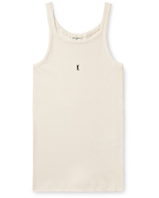 Saint Laurent Slim-Fit Logo-Embroidered Ribbed Cotton-Jersey Tank Top S