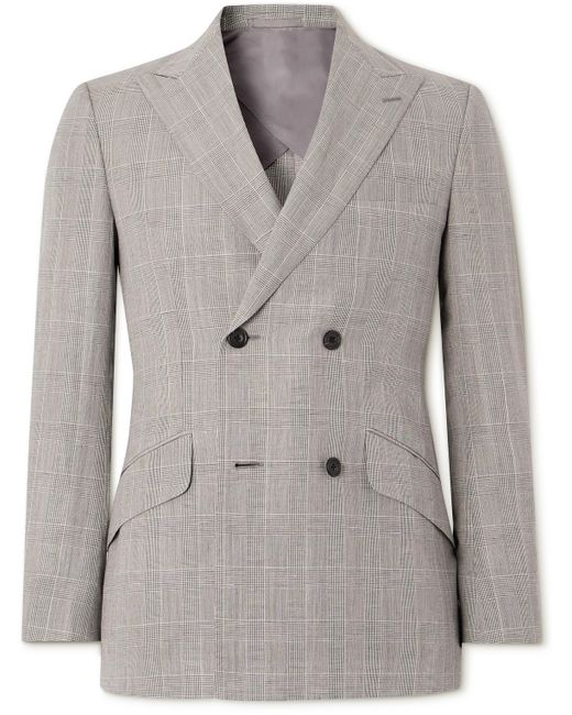 Kingsman Slim-Fit Double-Breasted Checked Linen and Wool-Blend Suit Jacket IT 46
