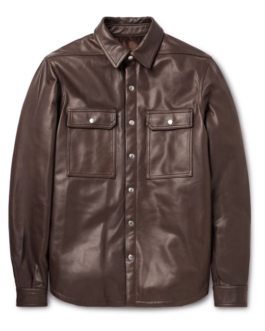 Rick Owens Webbing-Trimmed Padded Full-Grain Leather Overshirt IT 46