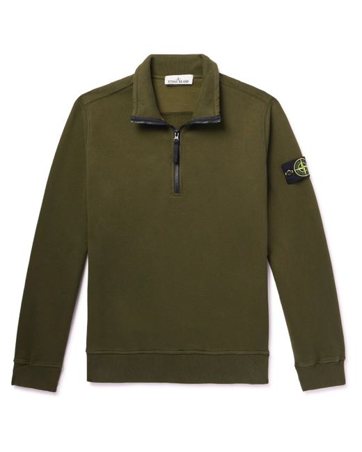 Stone Island Logo-Appliquéd Garment-Dyed Cotton-Jersey Half-Zip Sweatshirt S