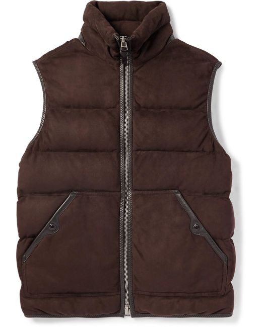 Tom Ford Slim-Fit Quilted Leather-Trimmed Suede Down Gilet IT 48