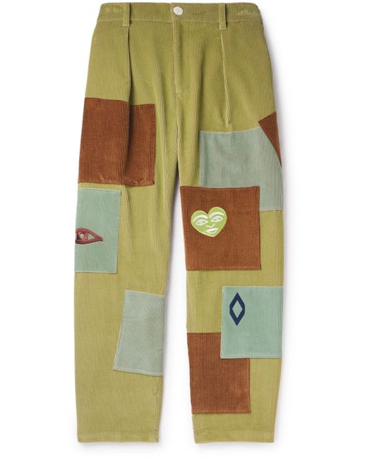 The Elder Statesman Straight-Leg Pleated Patchwork Cotton-Corduroy Trousers UK/US 30