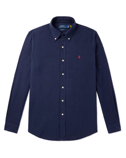 Polo Ralph Lauren Button-Down Collar Logo-Embroidered Cotton-Flannel Shirt XS