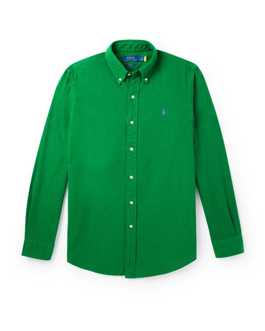 Polo Ralph Lauren Button-Down Collar Logo-Embroidered Cotton-Flannel Shirt XS