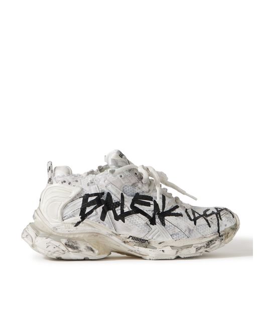 Balenciaga Runner Logo-Print Distressed Nylon Mesh and Rubber Sneakers EU 42