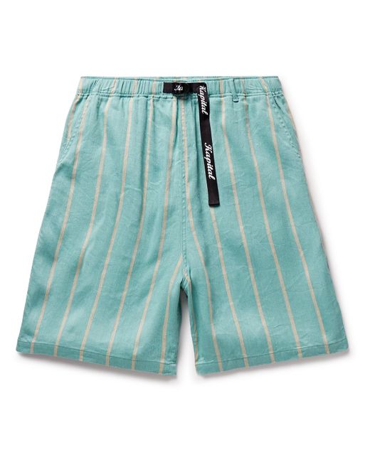 Kapital Phillies Straight-Leg Striped Belted Linen and Cotton-Blend Shorts 2