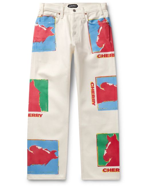 Cherry La Straight-Leg Logo-Print Jeans XS