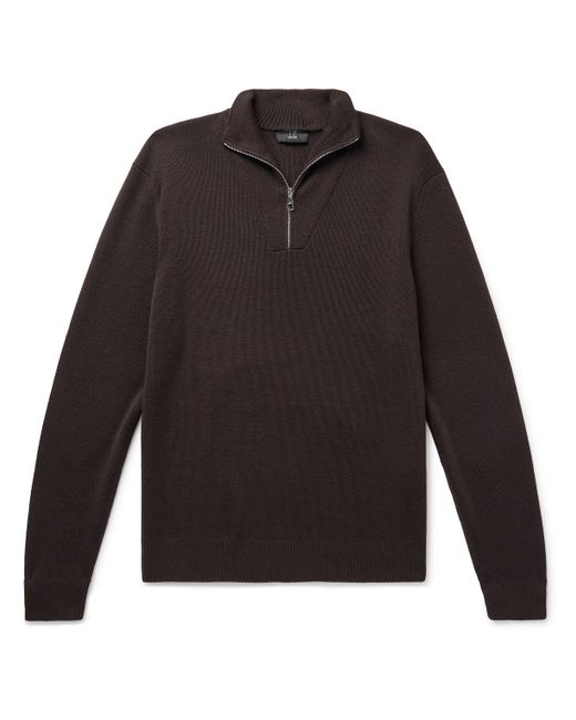 Dunhill Slim-Fit Suede-Trimmed Wool Half-Zip Sweater M