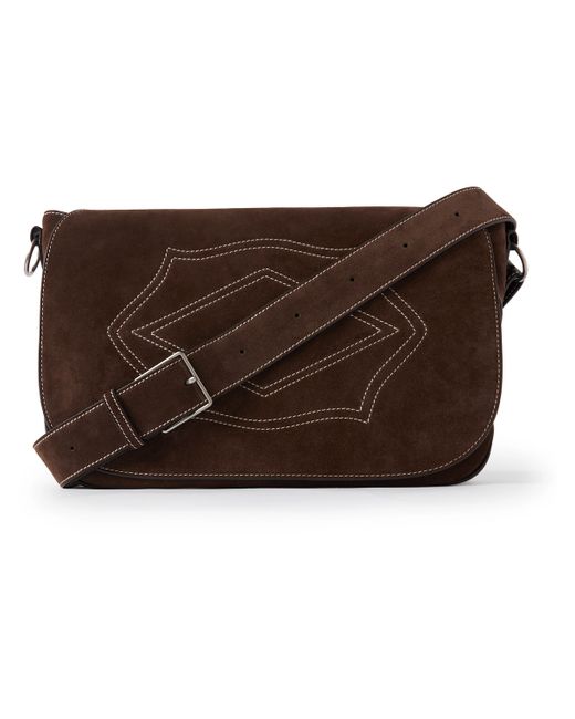 Métier Indiana Jones Hunter Leather-Trimmed Embroidered Suede Messenger Bag