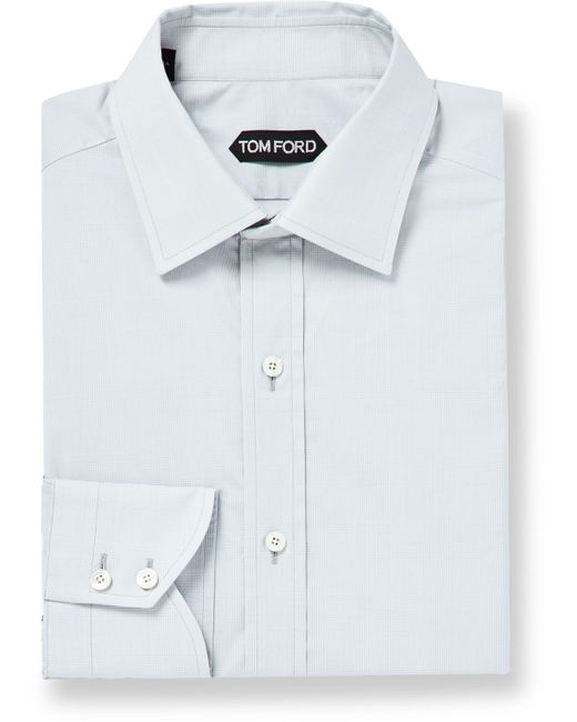 Tom Ford Cutaway-Collar Prince Of Wales Checked Cotton-Poplin Shirt EU 39