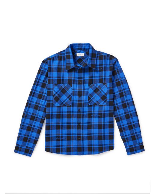 Off-White Logo-Embroidered Checked Cotton-Flannel Shirt S