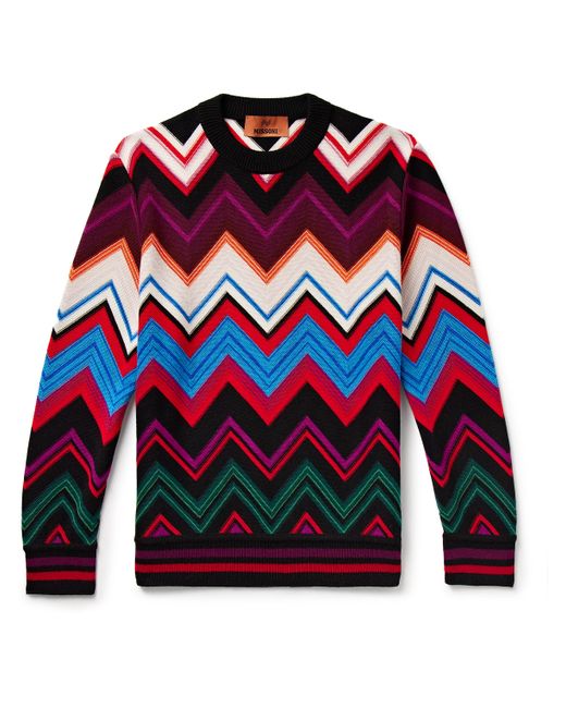 Missoni Chevron Crochet-Knit Wool and Cotton-Blend Sweater IT 46