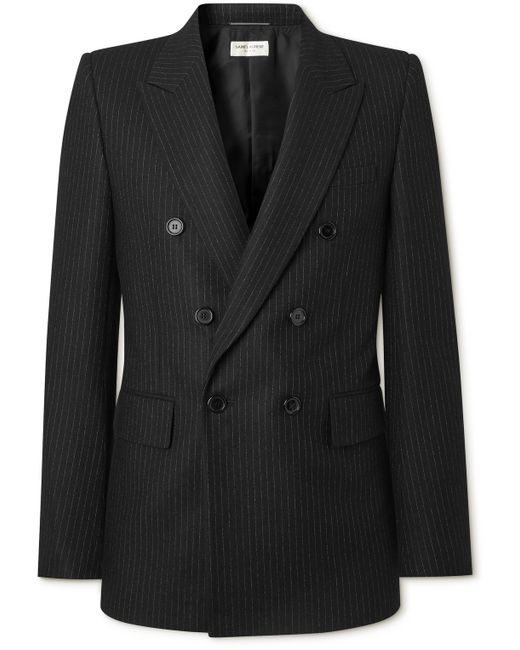 Saint Laurent Double-Breasted Pinstriped Wool and Cotton-Blend Flannel Blazer IT 46