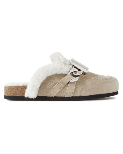 J.W.Anderson Buckle-Embellished Shearling-Lined Suede Backless Loafers EU 40
