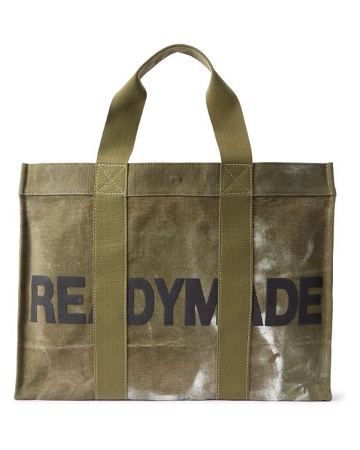 Readymade Logo-Print Webbing-Trimmed Waxed Cotton-Canvas Tote Bag