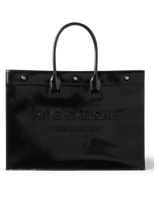 Saint Laurent Rive Gauche Logo-Embossed Glossed-Leather Tote Bag