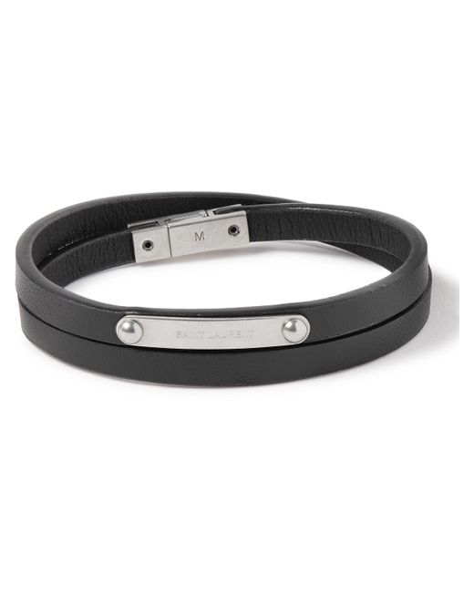 Saint Laurent Leather and Silver-Tone Wrap Bracelet S