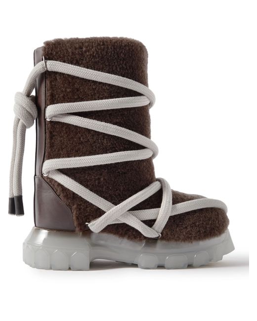 Rick Owens Lunar Tractor Leather-Trimmed Shearling Boots