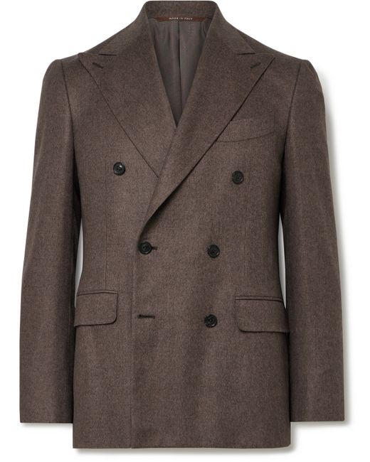 Canali Double-Breasted Brushed Cashmere and Silk-Blend Twill Blazer IT 46