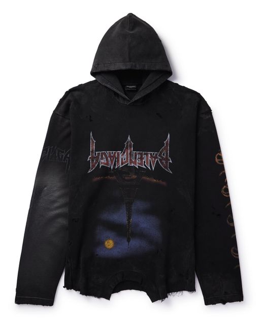 Balenciaga Oversized Distressed Printed Cotton-Jersey Hoodie 1