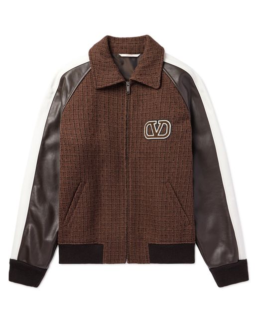 Valentino Garavani Cotton-Blend Tweed and Leather Bomber Jacket IT 46