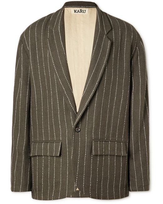 Karu Research Unstructured Embroidered Pinstriped Wool Blazer S