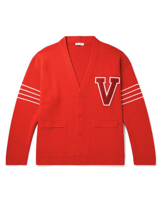 Valentino Garavani Logo-Appliquéd Striped Virgin Wool Cardigan S