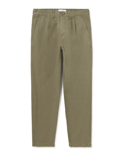 Mr P. Mr P. Straight-Leg Pleated Garment-Dyed Cotton and Linen-Blend Trousers 28