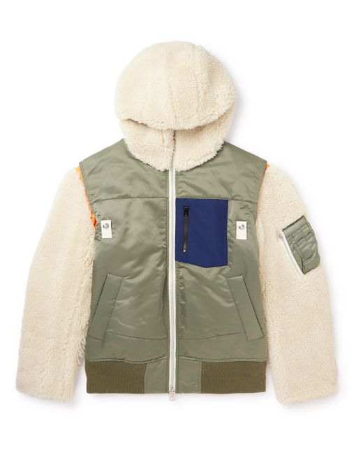 Sacai Faux Shearling-Trimmed Nylon-Twill Hooded Bomber Jacket 1